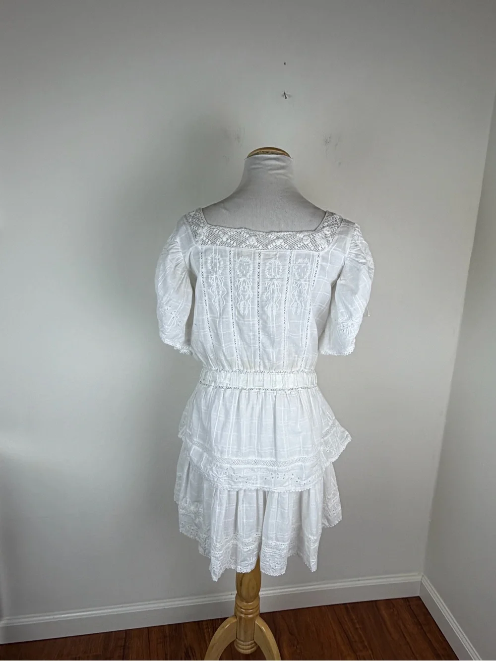 LOVESHACKFANCY Dorothy Dress White Lace Embroidered Bows Size M